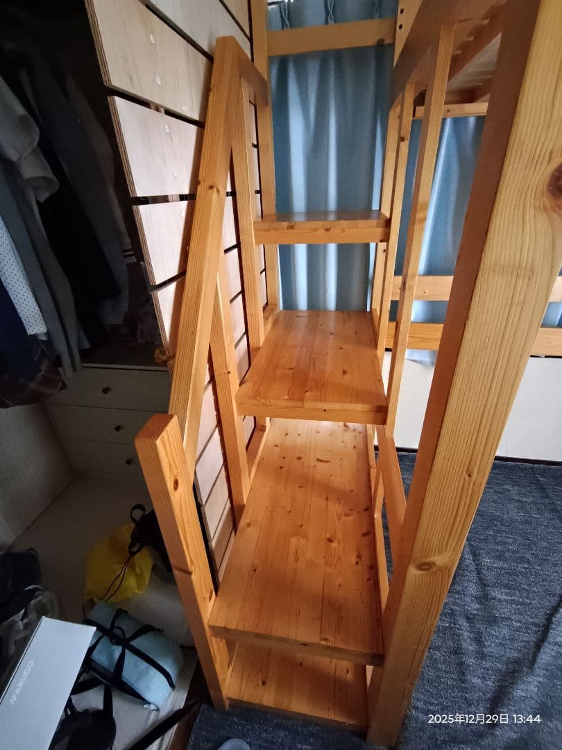 【福岡市限定】ロフトベッド 階段 ハイタイプ 木製無垢材 → 市内配達相談可