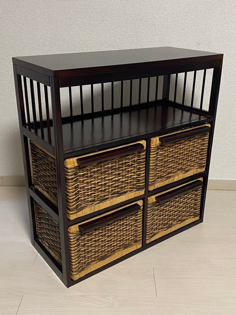 ニッセン　アジア風 レトロ　籐家具 ラタン チェスト　横型 引き出し4個