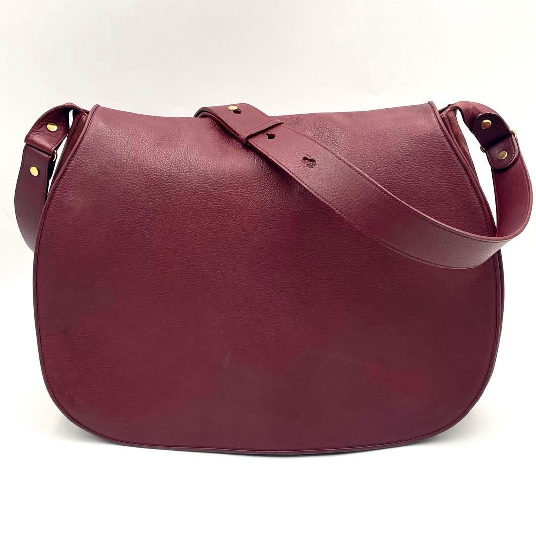 【美品】Cartier カルティエ 大容量メッセンジャーバッグ ボルドー レザー