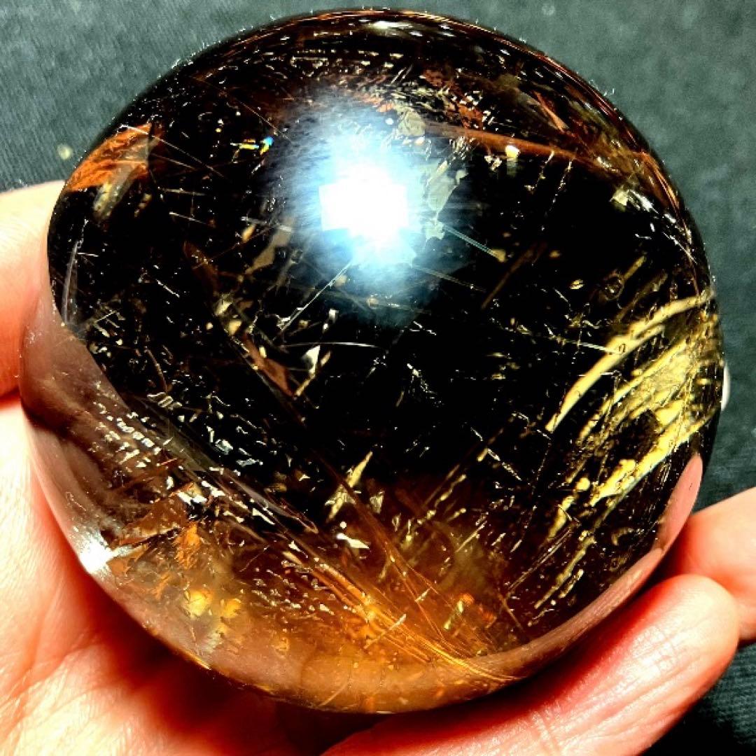 超大玉　64mm ゴールドルチルクォーツ　金針水晶　パワーストーン