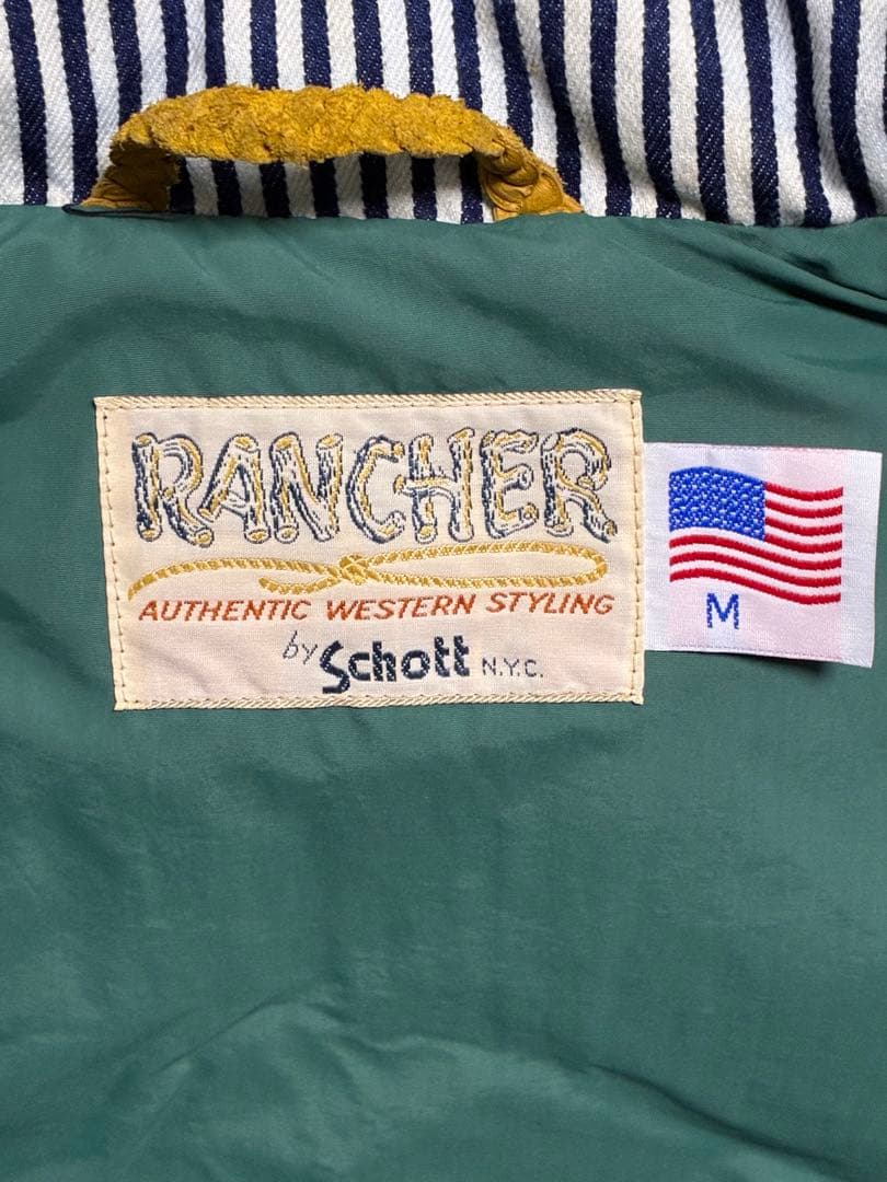 Schottショット　ヒッコリーストライプ2WAYダウンジャケット　レザー