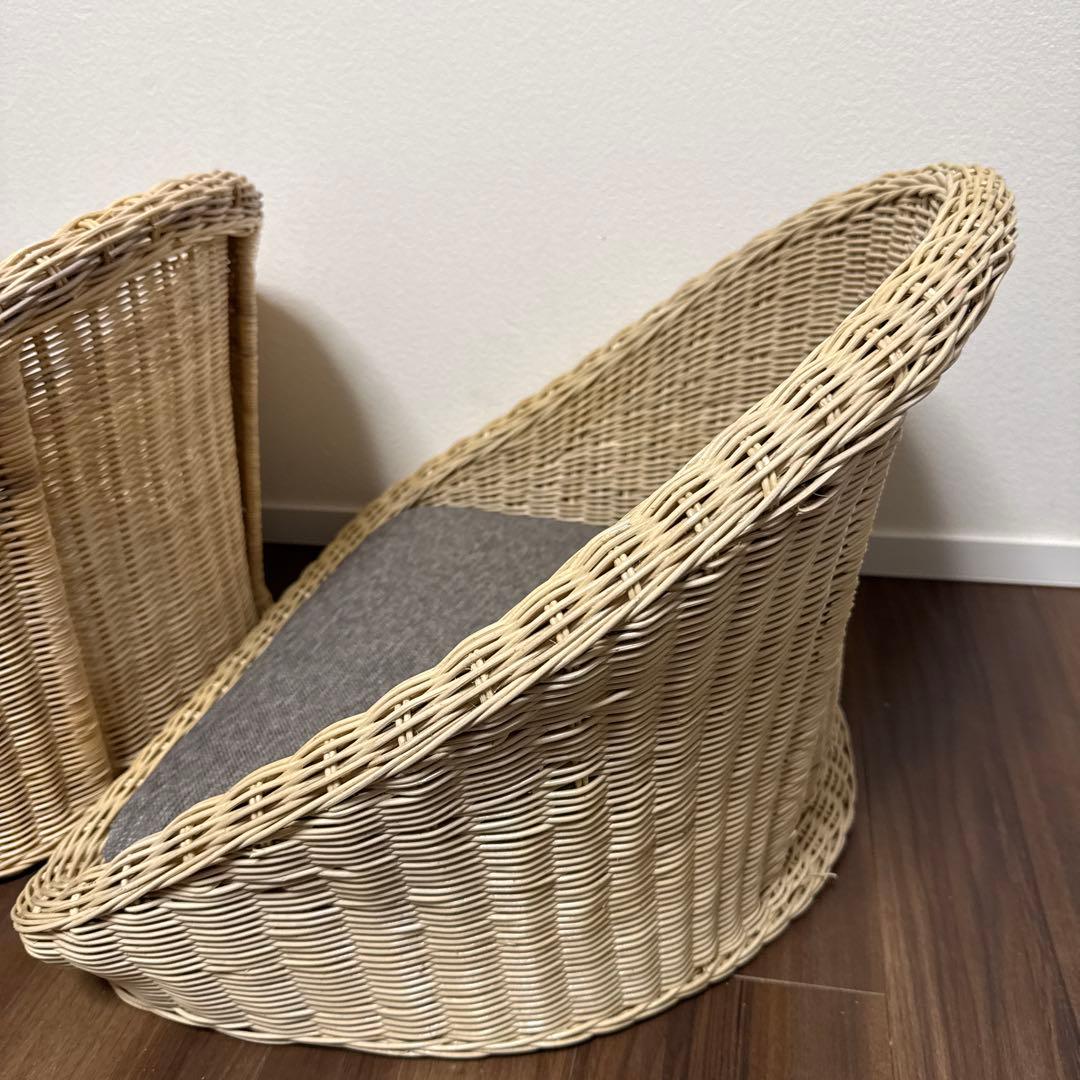【良品】関家具 フロアチェア 座椅子 ラタン ２脚セット