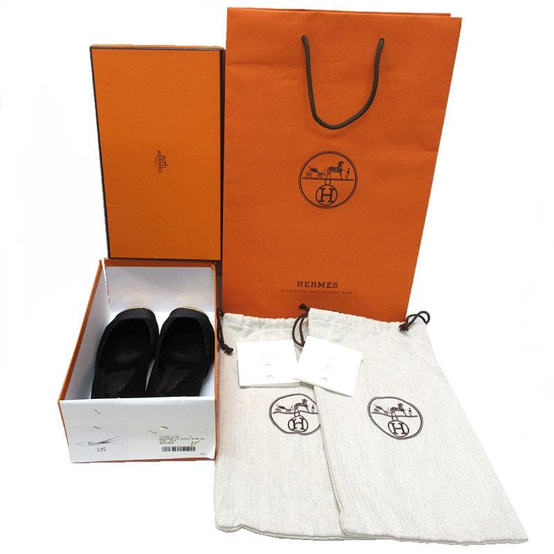 HERMES エルメス パンプス サテン レザー メタル・トゥ 黒 36