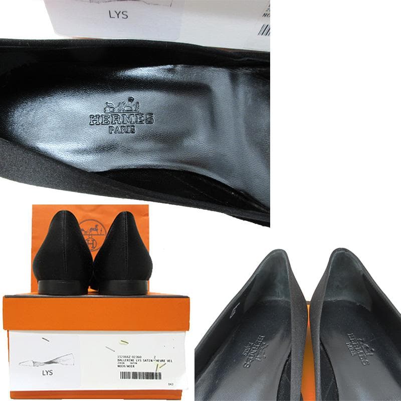 HERMES エルメス パンプス サテン レザー メタル・トゥ 黒 36