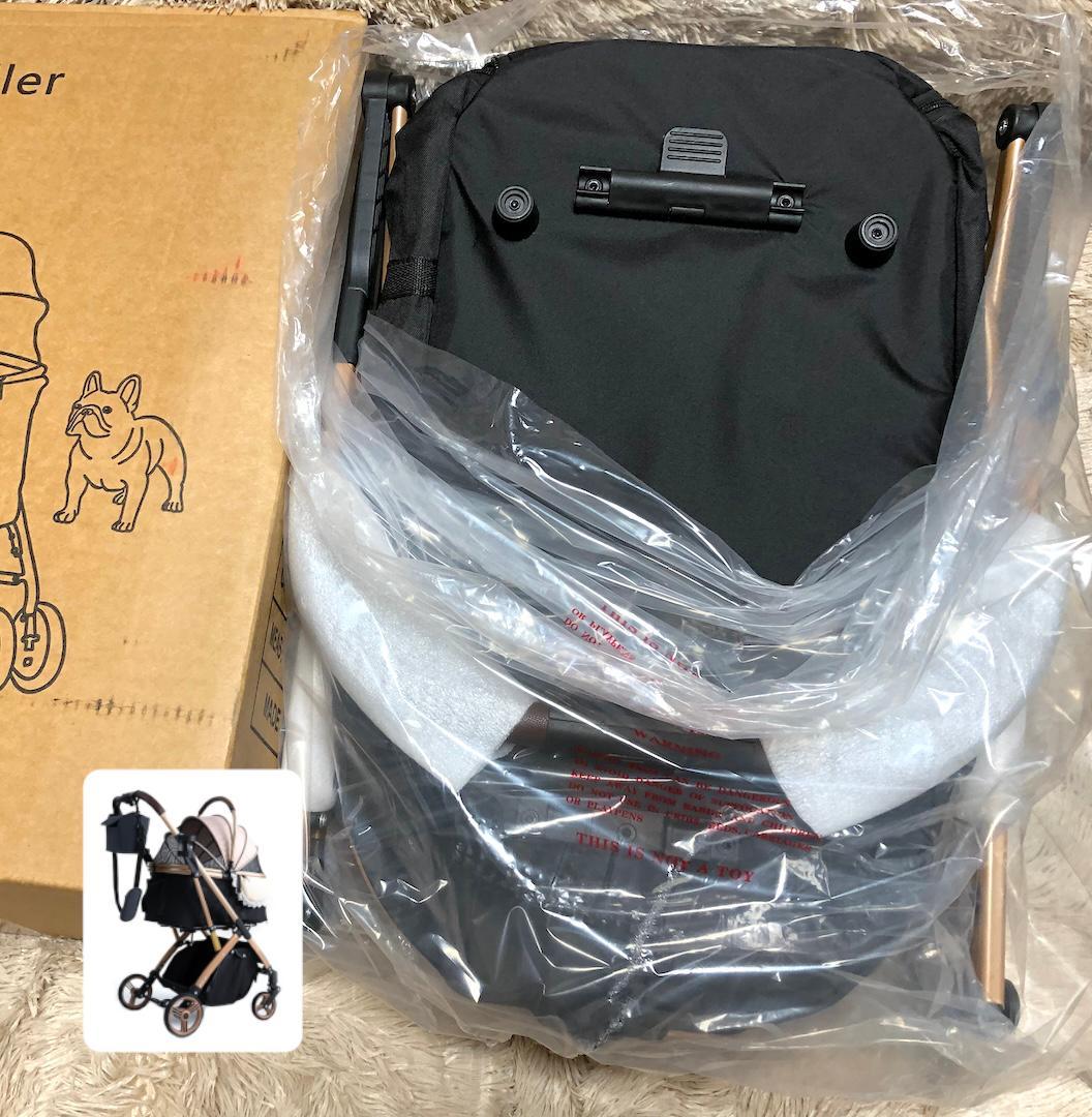 美品⭐️未使用　ペットカート かわいい ブラック カーキ 折りたたみ式