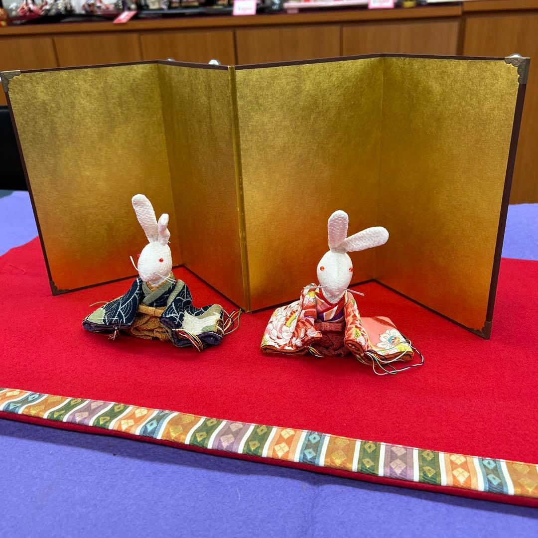 【350】うさぎの雛人形 金屏風付き＊