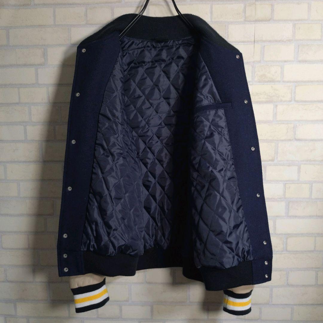 モブスタイル★サガラ刺繍 羊革 アームレザー スタジャン 紺 M表記 L相当