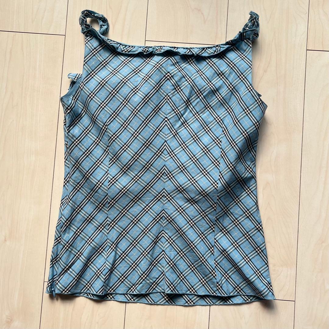 Y2K バーバリーブルーレーベル ノバチェック フリル キャミソール 青