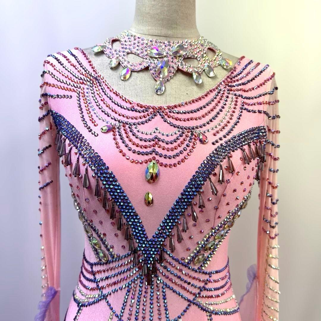 6330★M ピンク 紫 スワロ グラデーション スタンダードドレス 社交ダンス