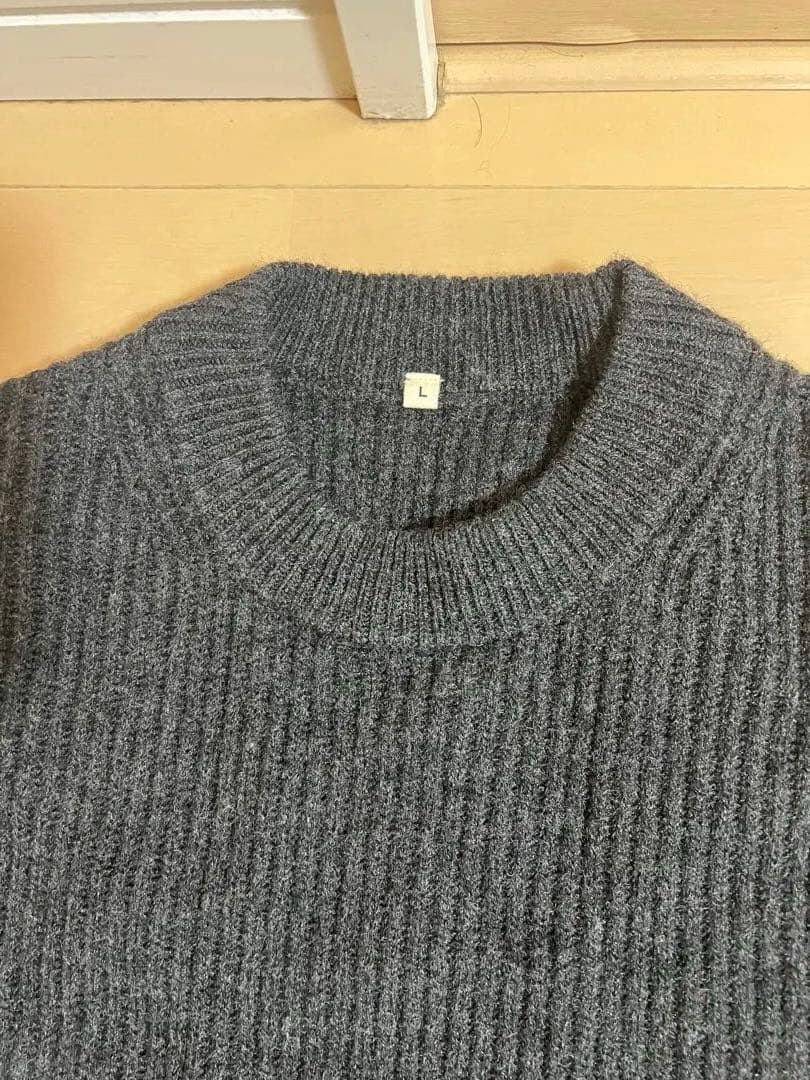 MUJI LABO メリノウール畦編みエルボーパッチ付きクルーネックセーター