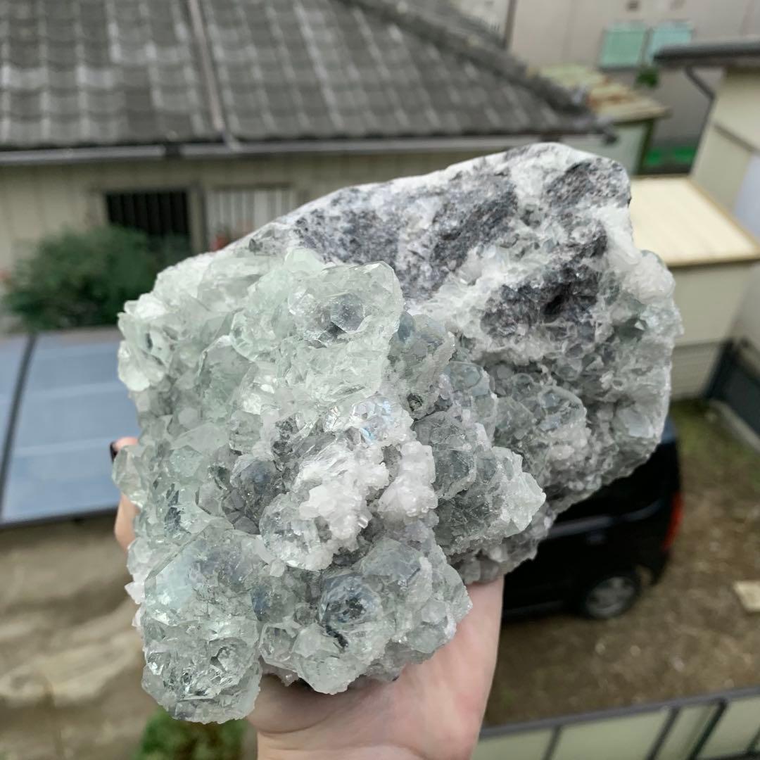 ALLSALE☆雪をかぶったような淡いグリーンフローライト原石クラスター