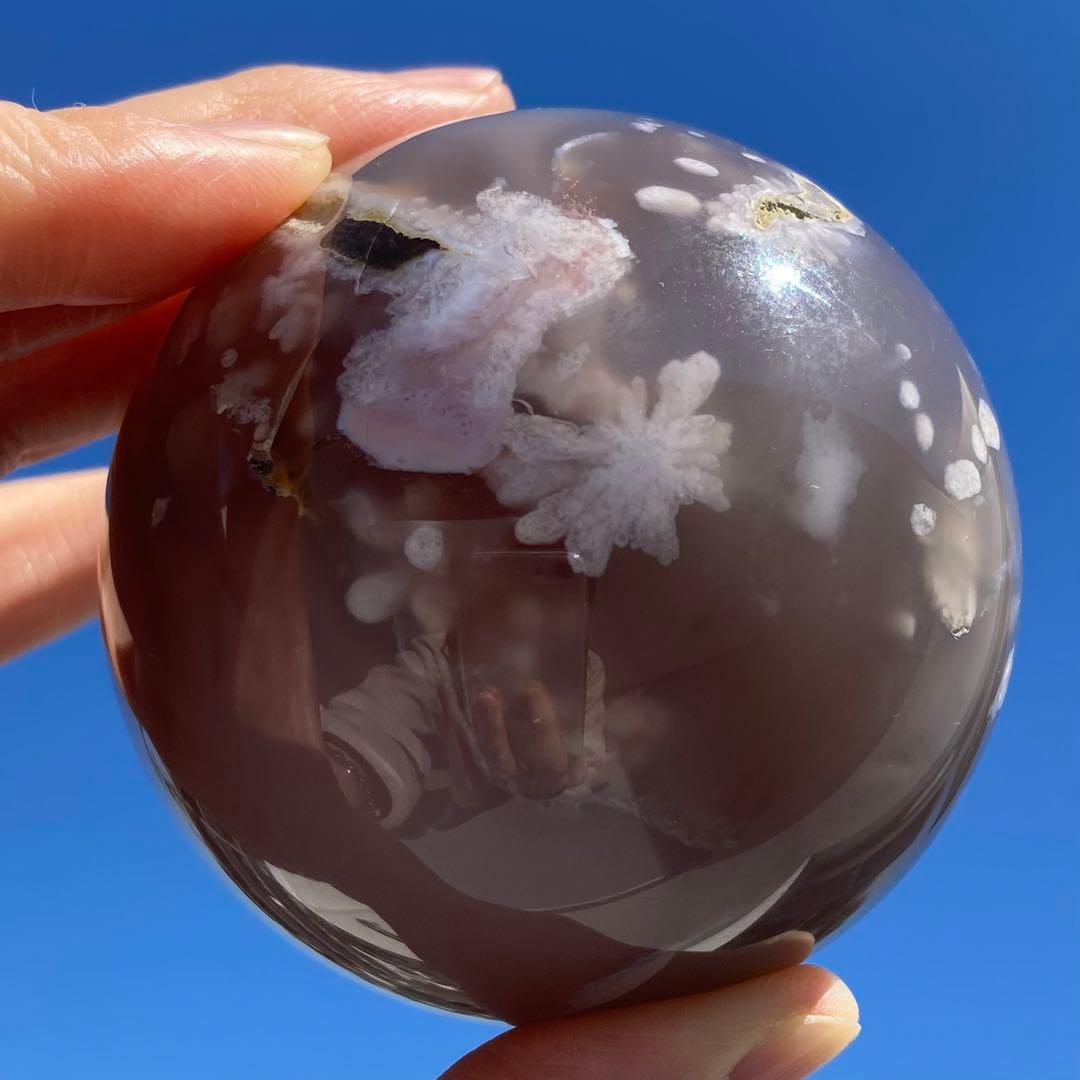 夜桜瑪瑙　フラワーアゲート　スフィア