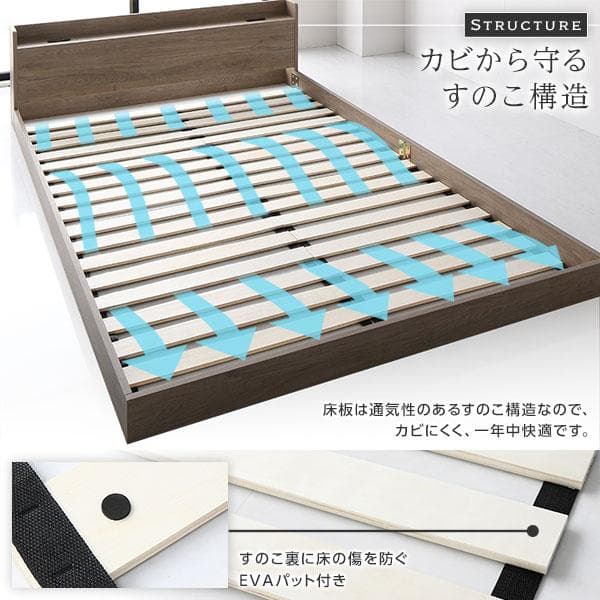 ベッド セミダブル マットレス付き グレージュロータイプ ds-2423329