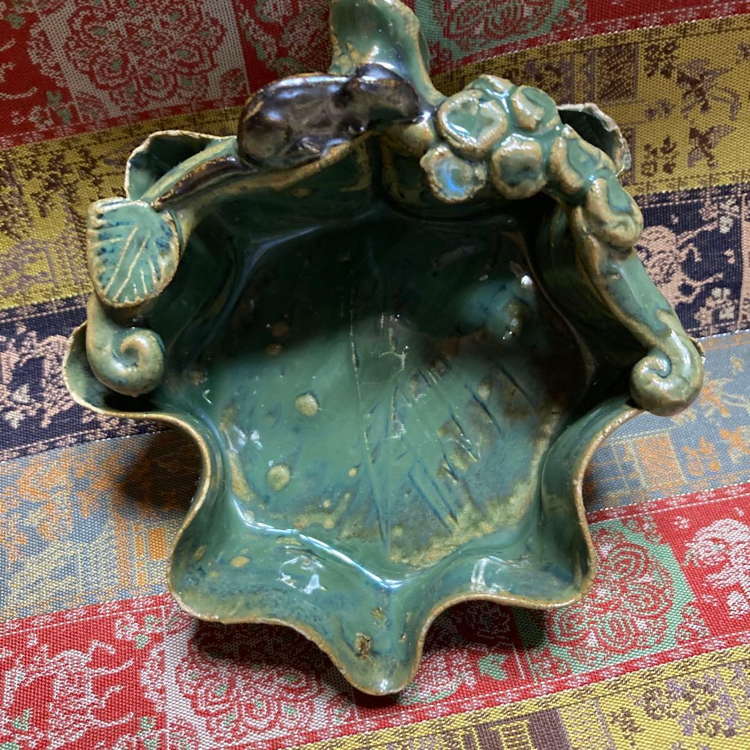 ぶどうの葉形 向付 6客 和食器 懐石料理道具 1客カケ有(最後2枚の写真) ￼