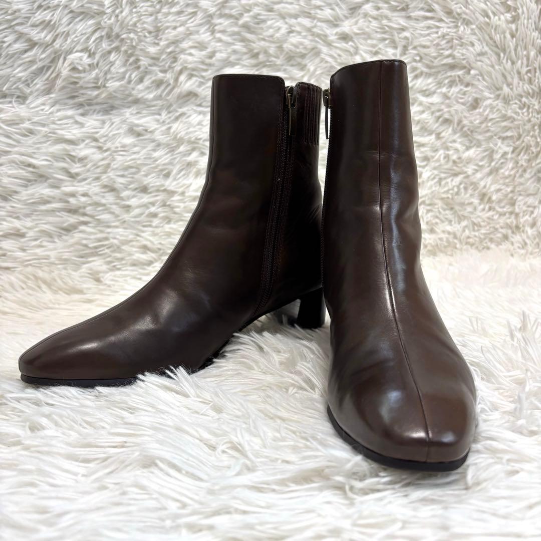 極美品★YOSHITO ショートブーツ 本革 柔軟 サイドジップ ブラウン