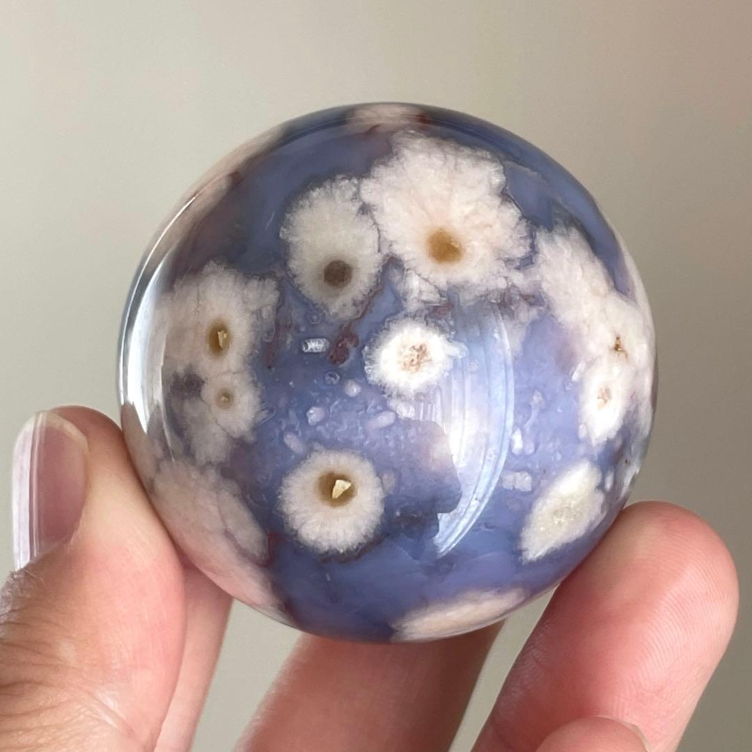 ブルー桜瑪瑙 スフィア 天然石 置物