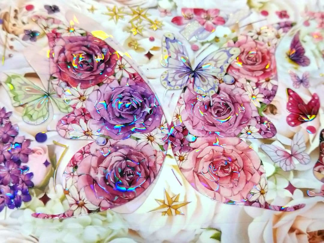 S3＃玫瑰花窗(贝壳光)茶犁切り売り海外装飾マステ薔薇蝶