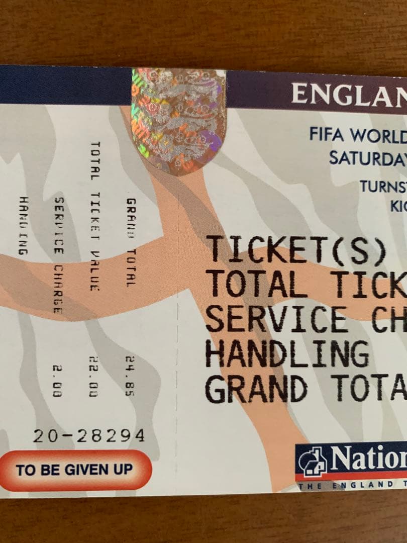 '01/03/24イングランドvsフィンランド'02WC欧州予選チケット半券