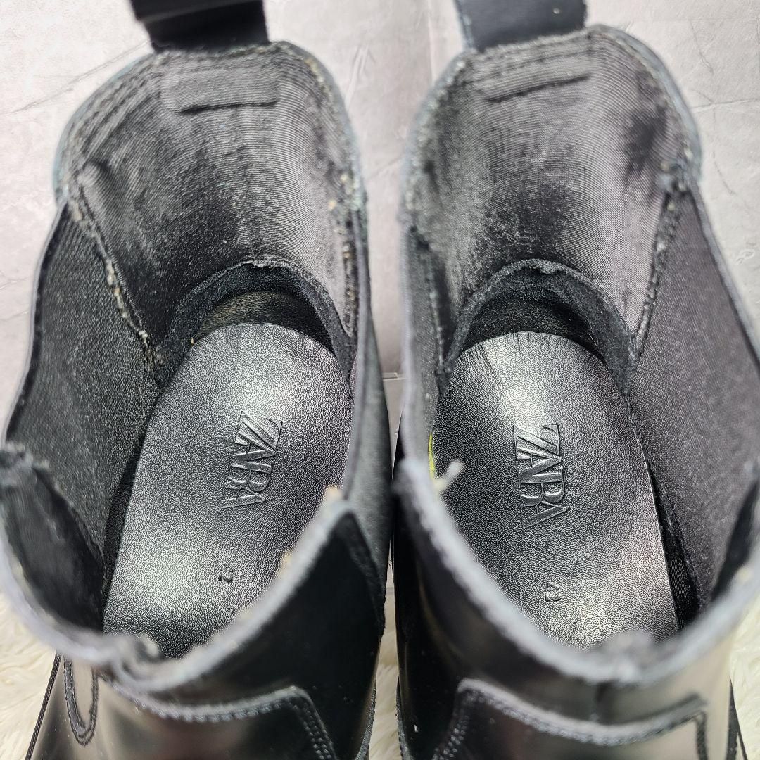 42【ZARA】Vibram　ビブラムソール レザーチェルシーアンクルブーツ