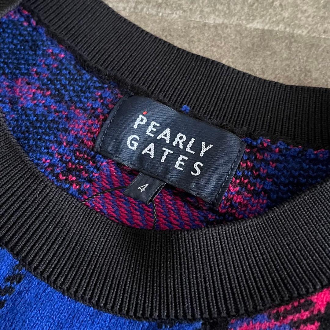 新品 パーリーゲイツ マルチチェック柄 クルーネックニット セーター