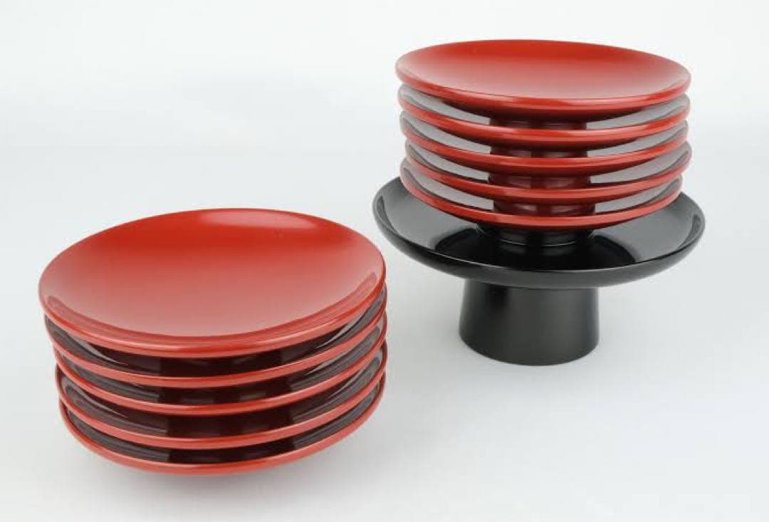 川端近左　利休形　朱引盃共盃台　十客　表千家 茶道具　共箱　美品