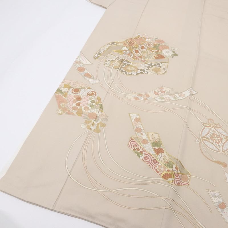 《長尺■色留袖■古典柄◆檜扇に文箱吉祥文■ベージュ◆袷正絹着物◆DY3-7》