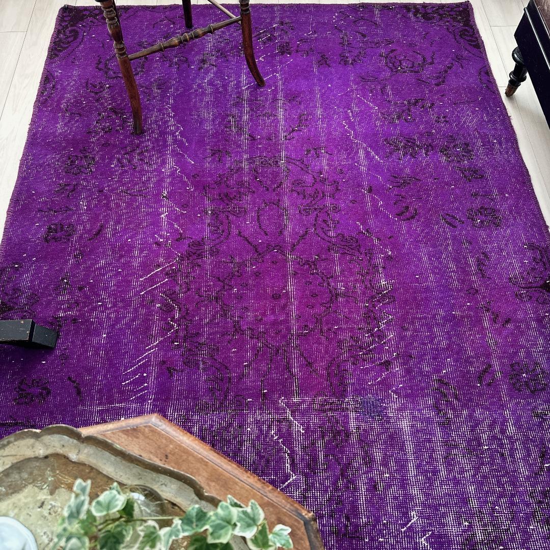 トルコ ヴィンテージラグA103大判 レア パープル マゼンタ オーバーダイ