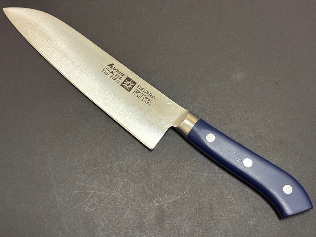 【限定カラー】日本橋 木屋 エーデルワイス 鎌型 三徳 ブルー 180mm 鍔付