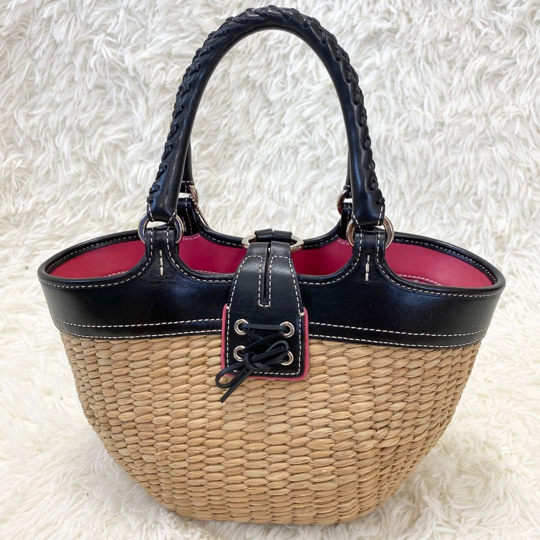 【美品】コーチ　かごバッグ　ハンドバッグ　レザー　蝶