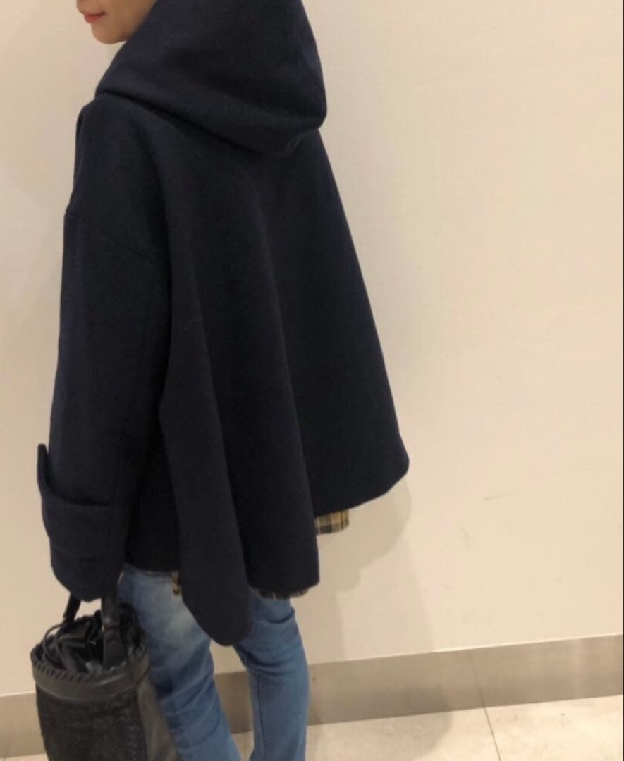 美品 ビアズリー ピーコート フード付き ショートコート　ネイビー