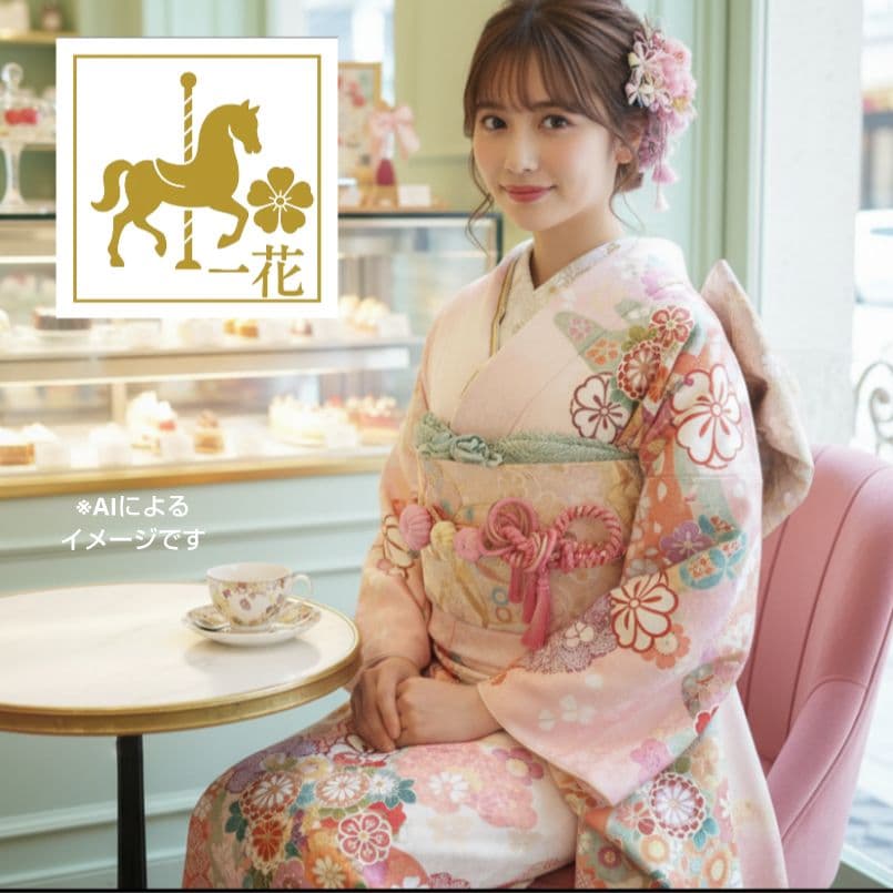 446.振袖7点セット　正絹　フルセット　成人式　京都きもの友禅 細身　美品