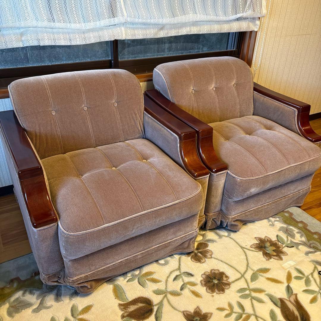 ②美品！昭和レトロ マルニ木工1人掛けソファ ビンテージ オールド コーデュロイ