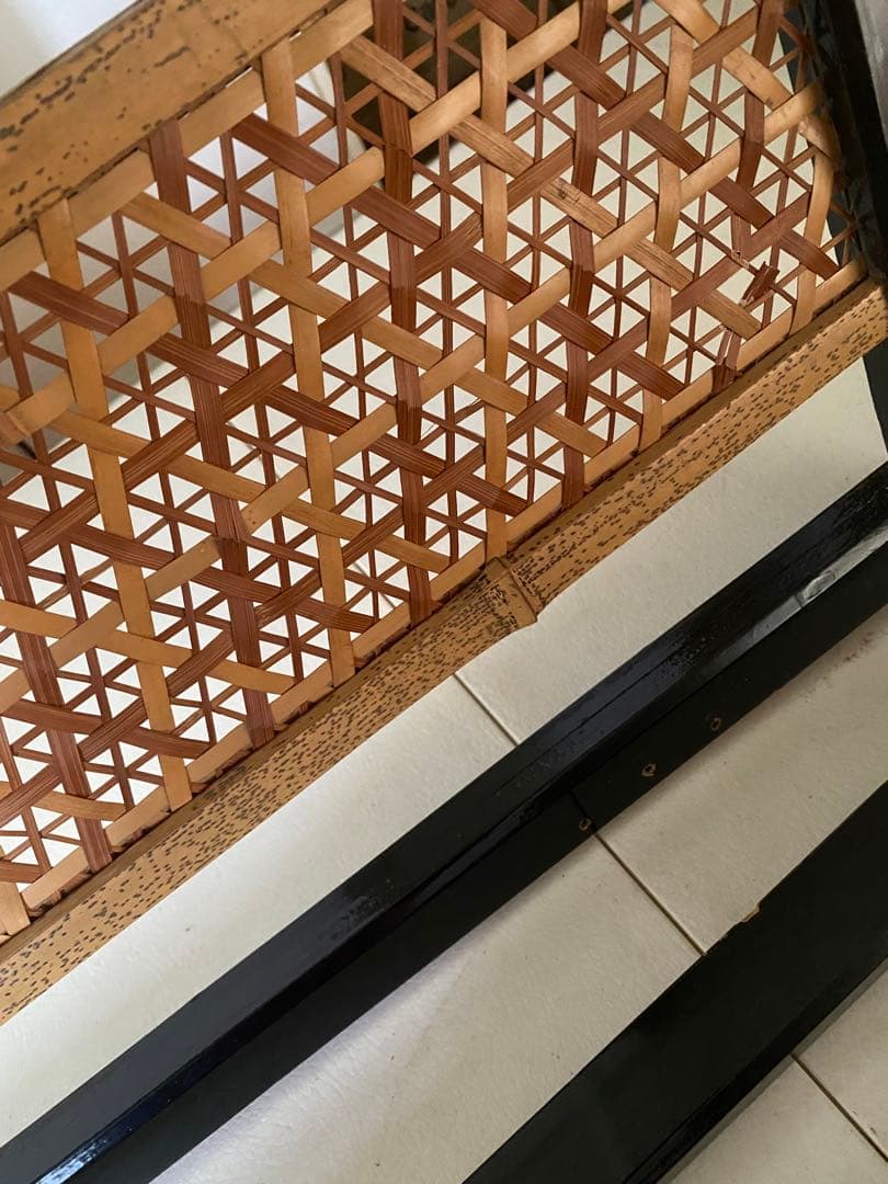 組子細工　欄間　2枚　木製　間仕切り　建具　竹細工　骨董　レトロ　古民具