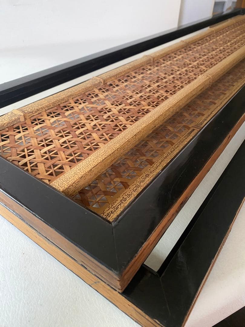 組子細工　欄間　2枚　木製　間仕切り　建具　竹細工　骨董　レトロ　古民具