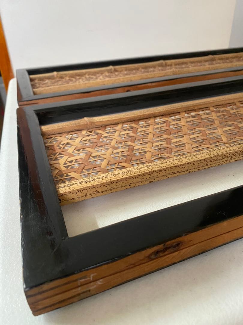 組子細工　欄間　2枚　木製　間仕切り　建具　竹細工　骨董　レトロ　古民具