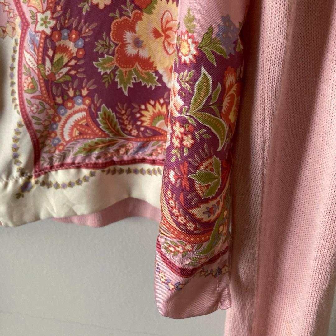 エトロ ＊上質スカーフ柄シルクサテン クルーネックゆるいニットカーディガン