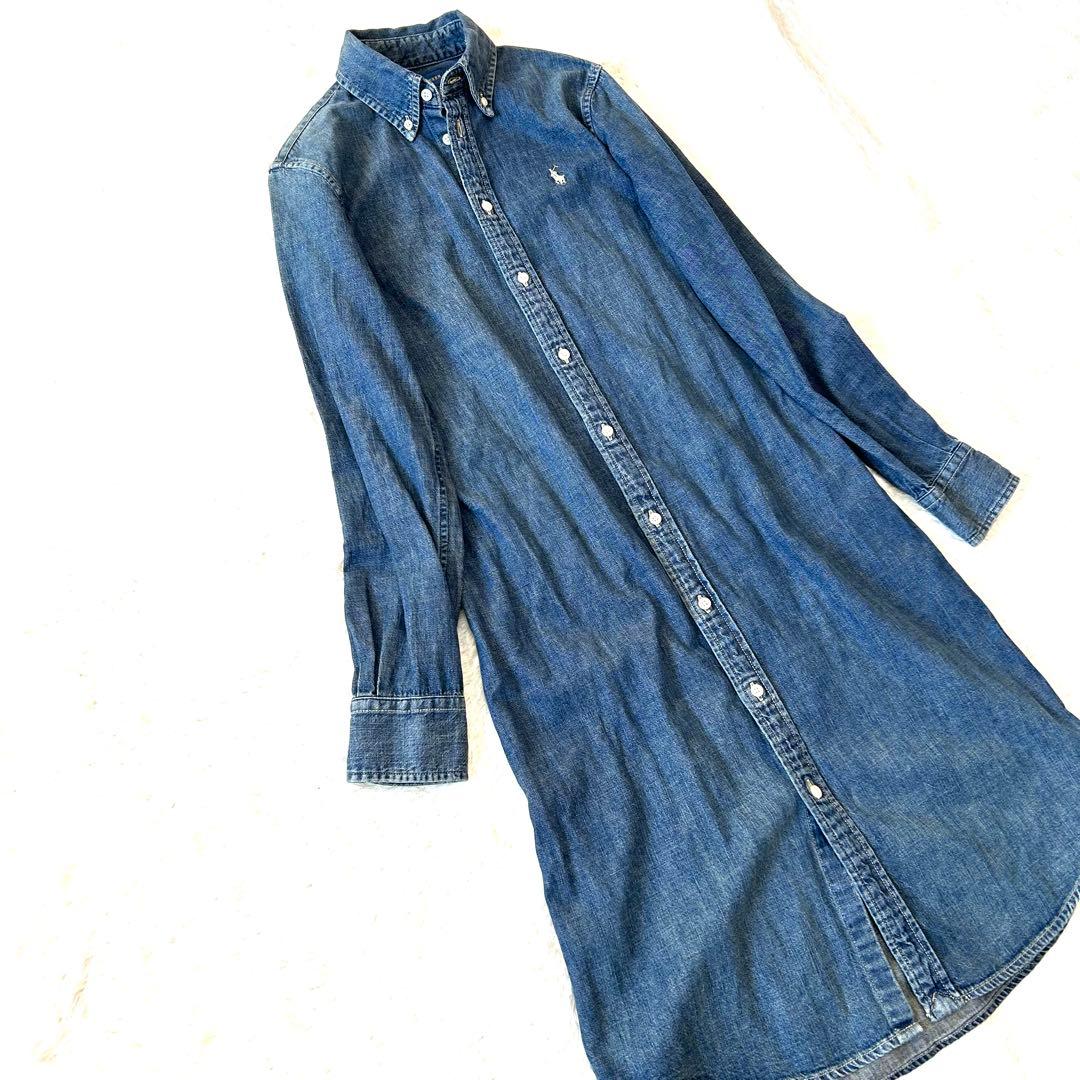 美品✨ラルフローレン　デニムワンピース　ポニー刺繍　インディゴ　長袖