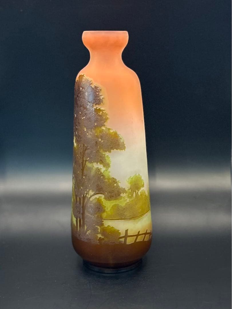 【希少アンティーク】エミール・ガレ 花瓶 29cm 湖水風景 フラワーベース