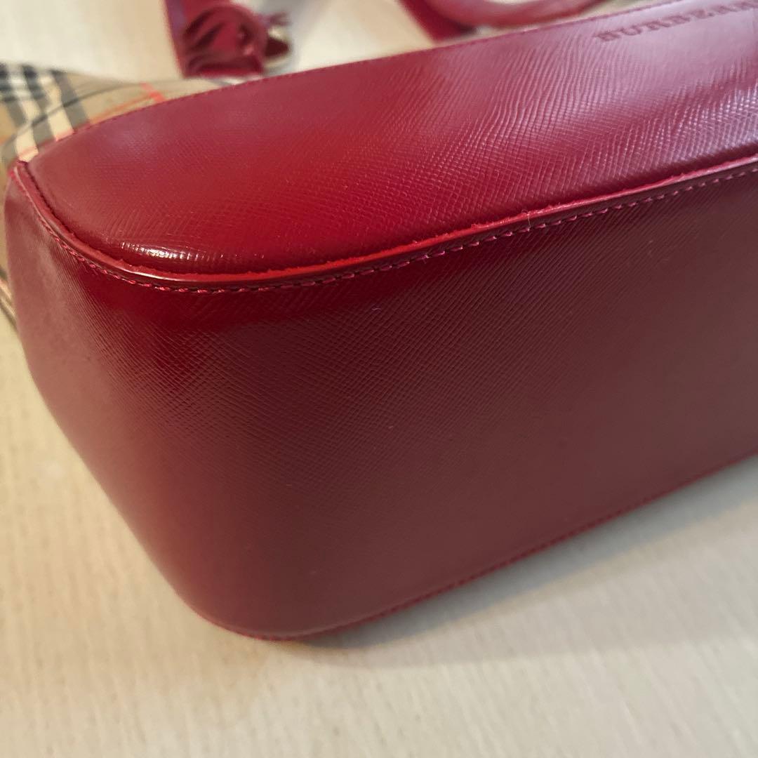 バーバリー ノバチェック ハンドバッグ ベージュ/レッド ゴールドチャーム 新品