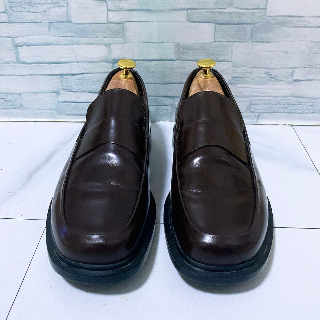 美品 PRADA ペニーローファー スクエアトゥ 本革 ブラウン 26.5