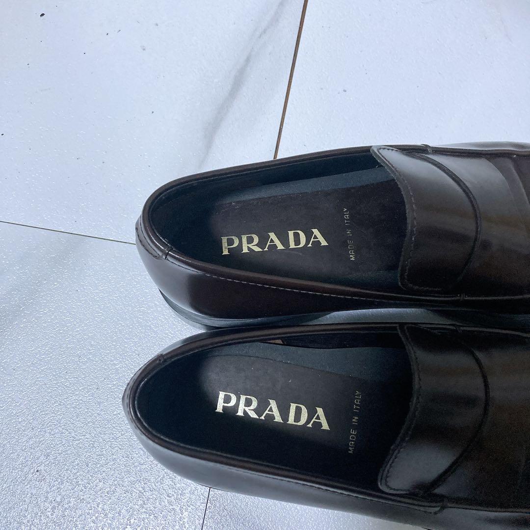 美品 PRADA ペニーローファー スクエアトゥ 本革 ブラウン 26.5