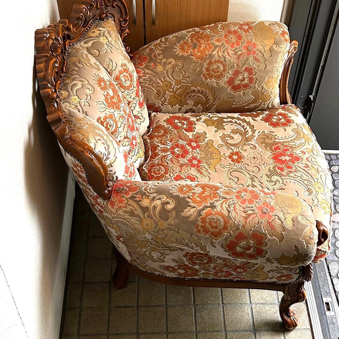 金華織 一人掛けソファー アンティーク ロココ調 シングル イタリア イタリー製