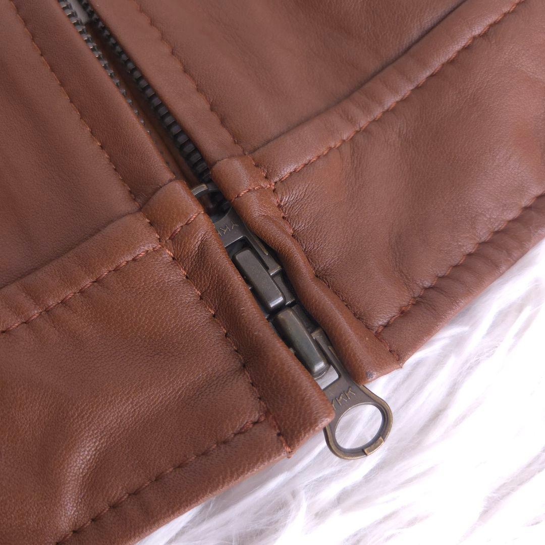 美品 23区 ラムレザー ライダース ノーカラージャケット ブラウン M