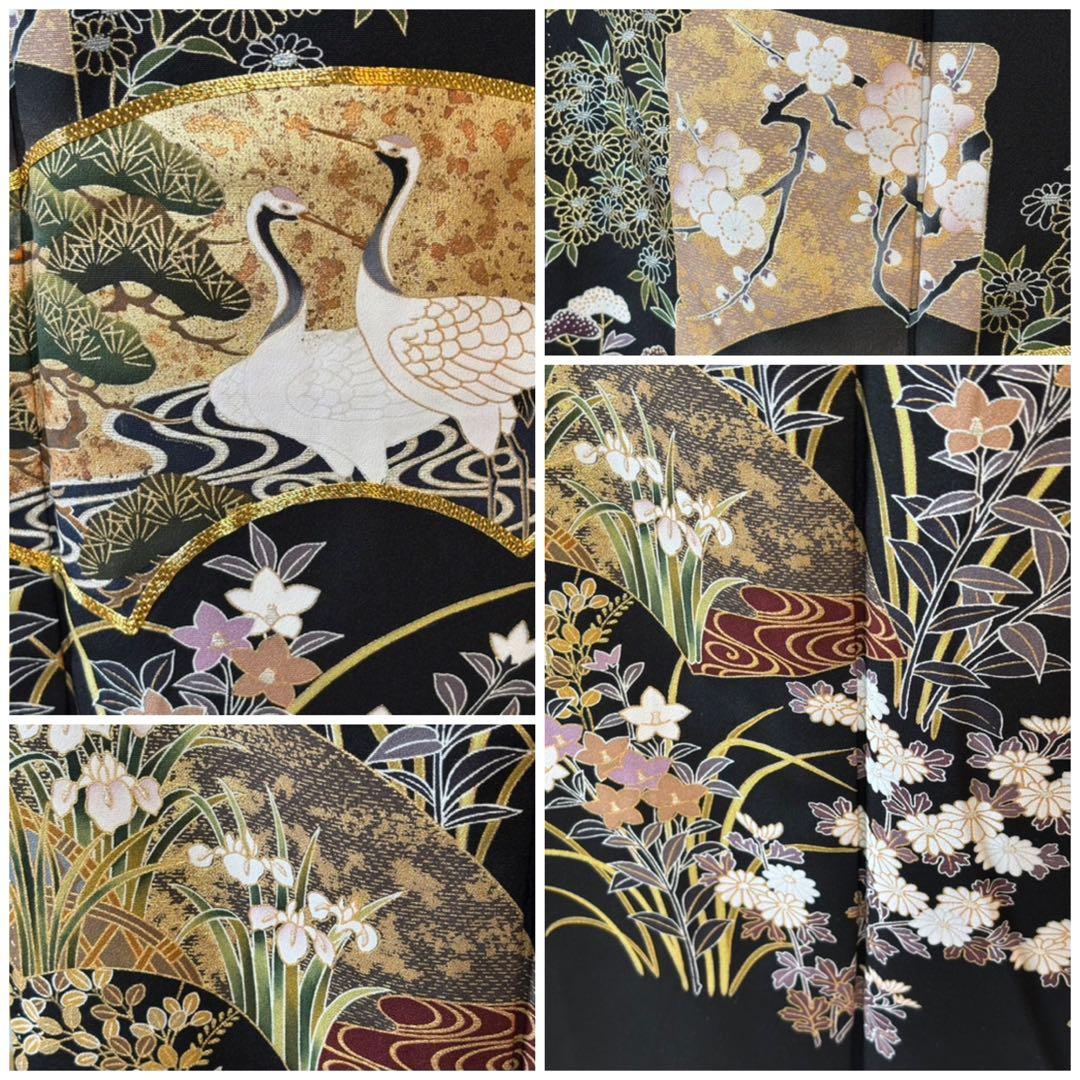 正絹豪華黒留袖6点フルセット 黒留袖　袋帯　帯締め帯揚げ　長襦袢　 末広