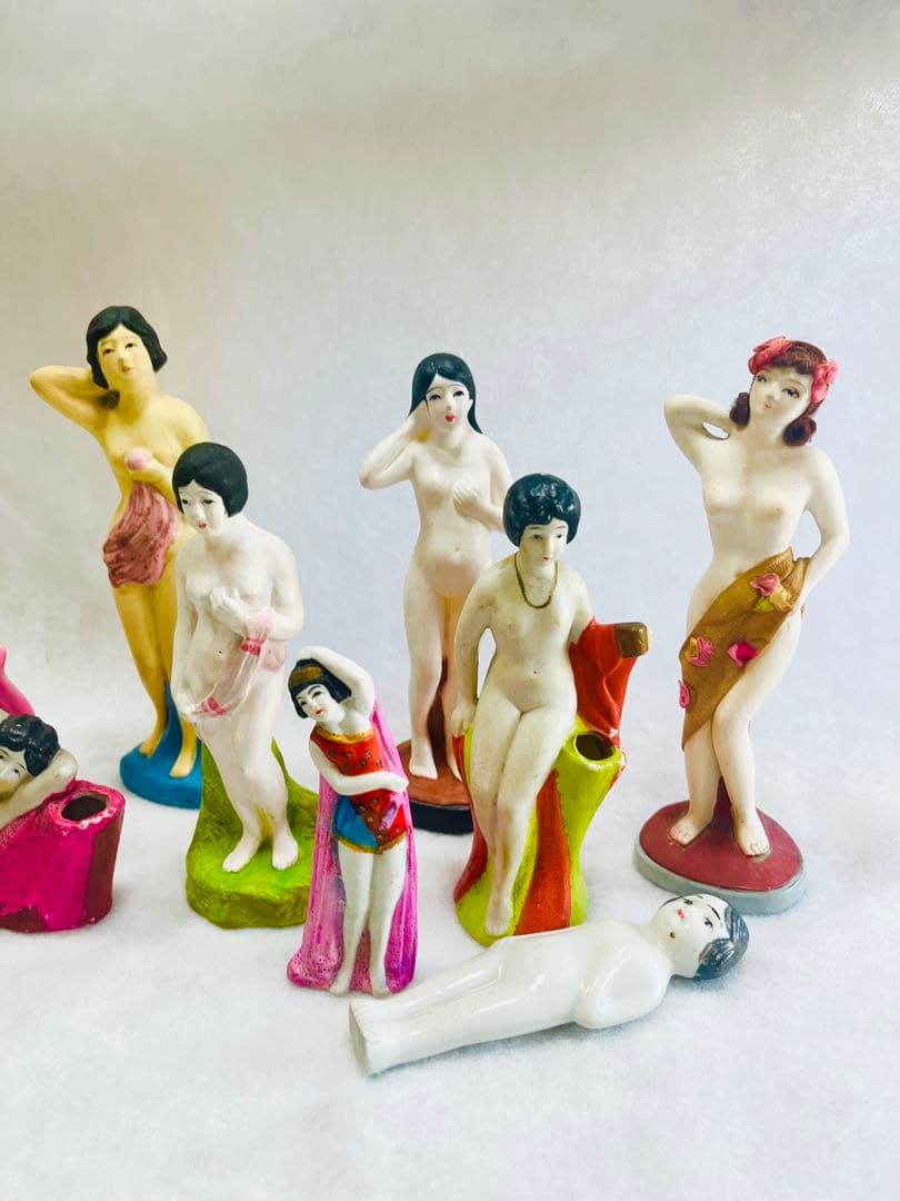 昭和初期 女性像 土人形 裸体表現 10体セット 全長約10〜18cm 美品
