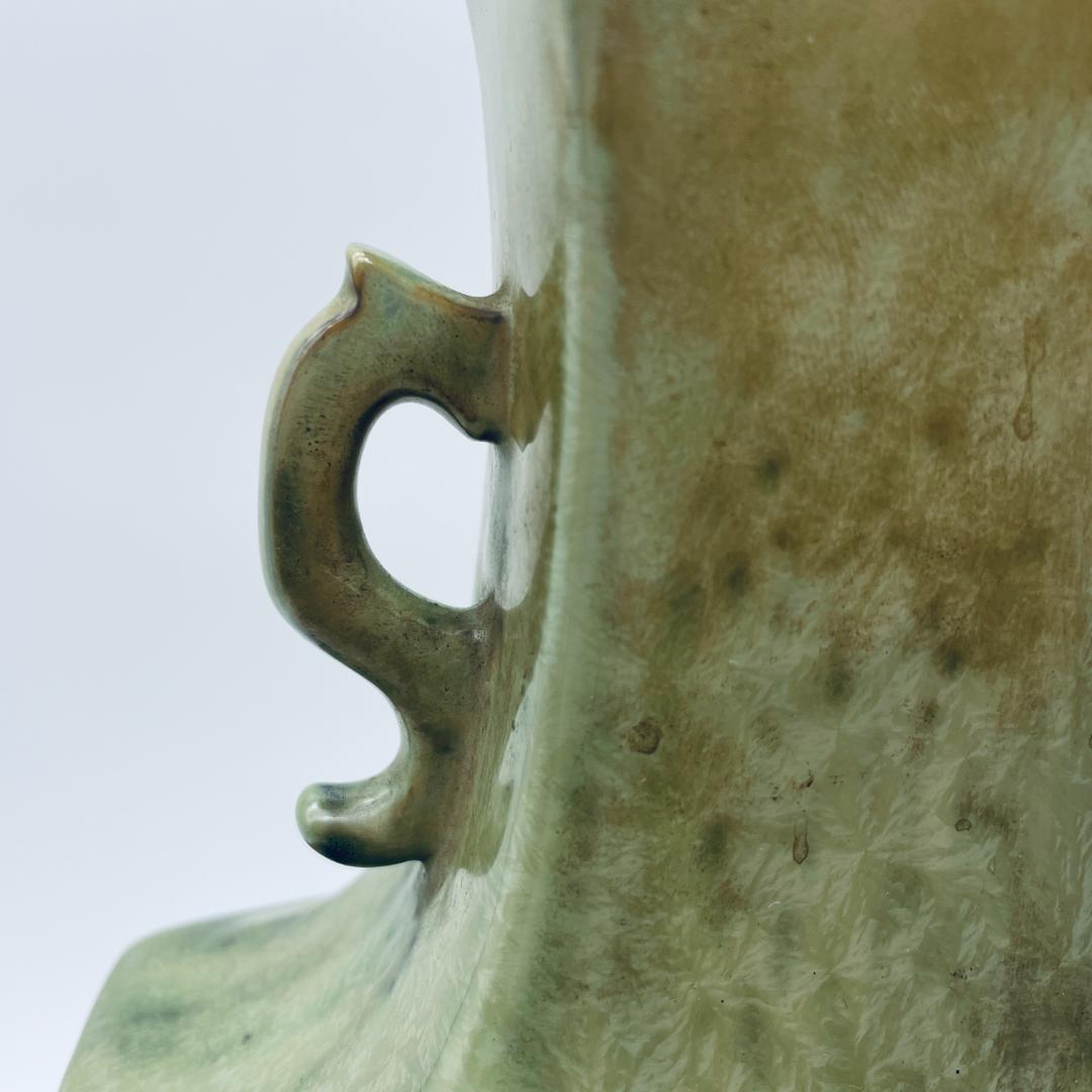【大正】小森忍 緑釉雙耳瓶 匋雅堂製款 大連市 中国美術 中国古玩