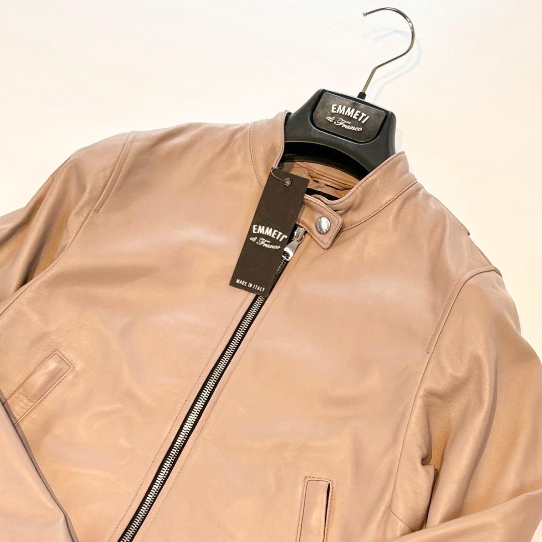 新品タグ付き エンメティ シングルレザーライダースジャケット 羊革 ラムスキン