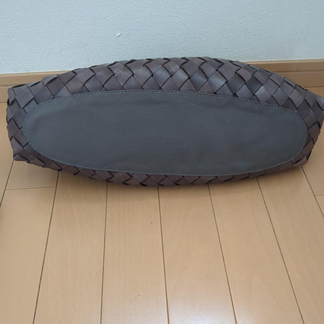 ドラゴン、ダークブルーグレー編込レザーショルダーバッグ