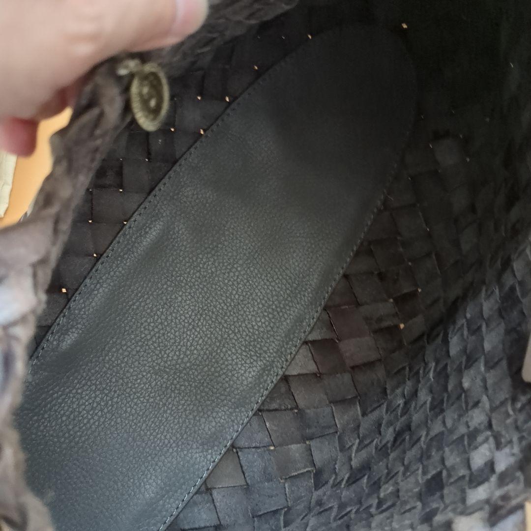 ドラゴン、ダークブルーグレー編込レザーショルダーバッグ