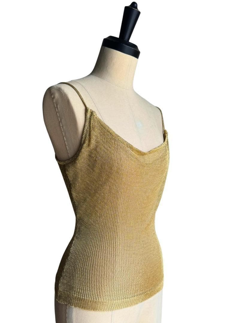 John Galliano Y2K ゴールド キャミ トップ 裏地付き サイズS